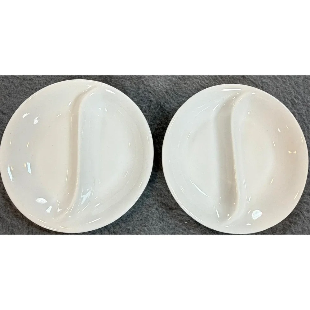 BIA Cordon Bleu White Porcelain Divided Dipping Bowls Set of 2 S-Curve Dishes